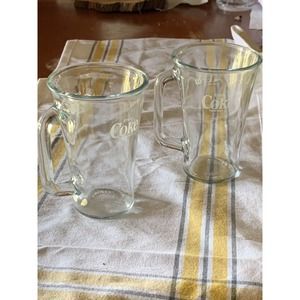 2 Vintage Coca Cola Clear Glass with Handle Libbey Canada Mug Enjoy Coke 16 Oz.